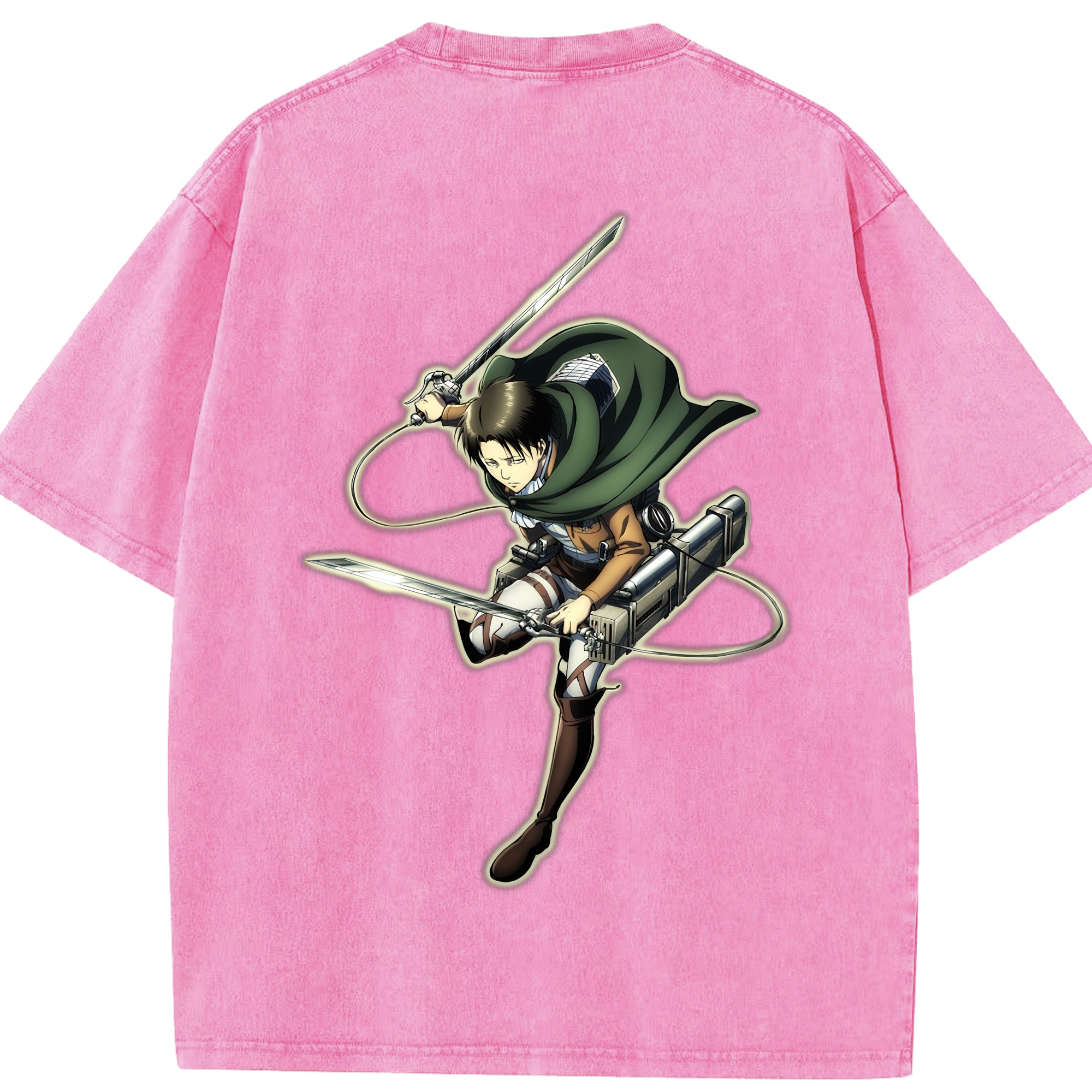 （画像用） 進撃の巨人 リヴァイ·アッカーマン Attack on Titan Levi Ackerman 綿100% ヴィンテージ風 半袖Tシャツ（背面プリント）